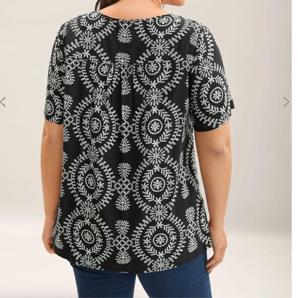 Bloomchic Boho Print Button Placket Blouse - 14/1… - image 3